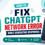 Troubleshooting guide showing how to fix ChatGPT network error while generating responses with step-by-step solutions